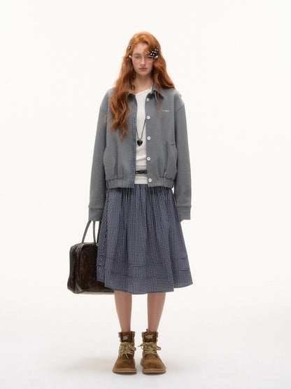 Plaid Panel Embroidered Collar Jacket