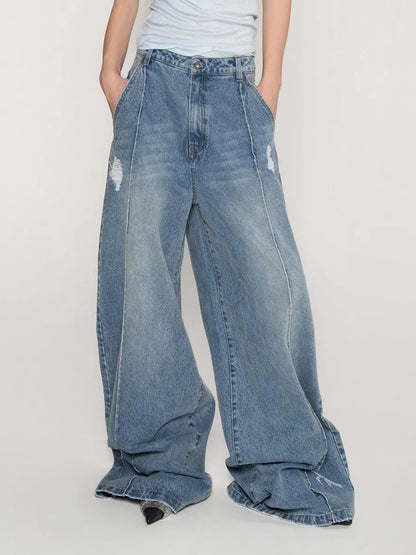 Laser Logo Seam Wide-Leg Denim Pants