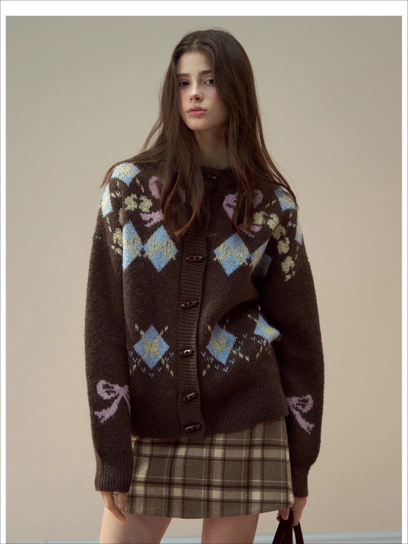 Bow-Knot Fair Isle Toggle Knit Cardigan