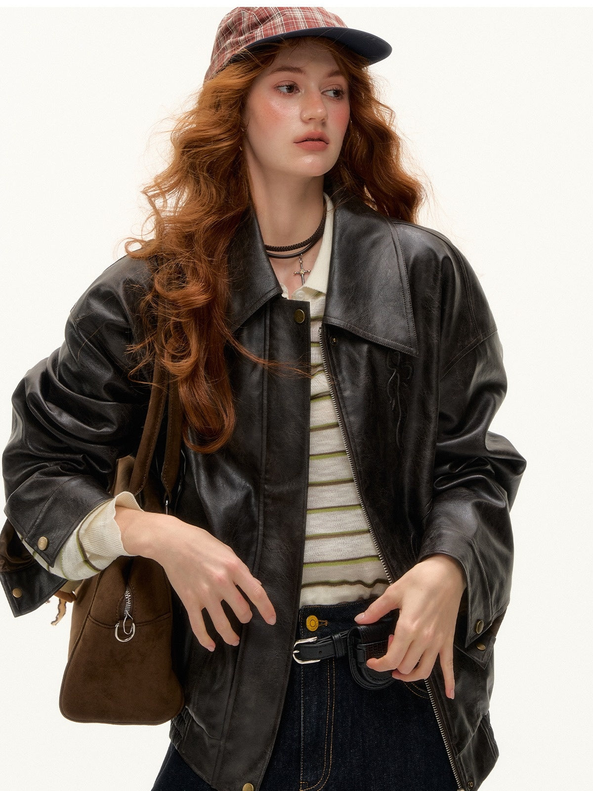 Vintage Bow Embossed Leather Jacket