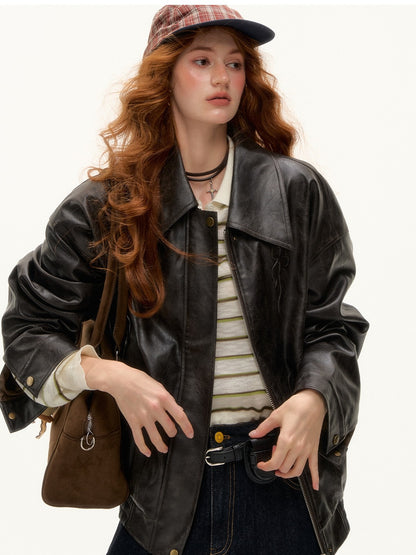 Vintage Bow Embossed Leather Jacket