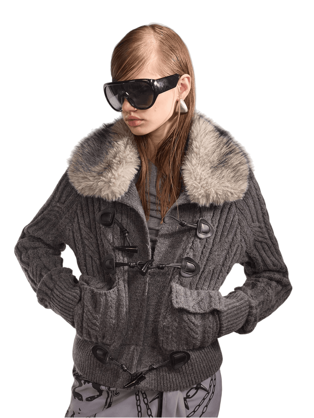 100% Wool Retro Cable-Knit Horn Button Jacket