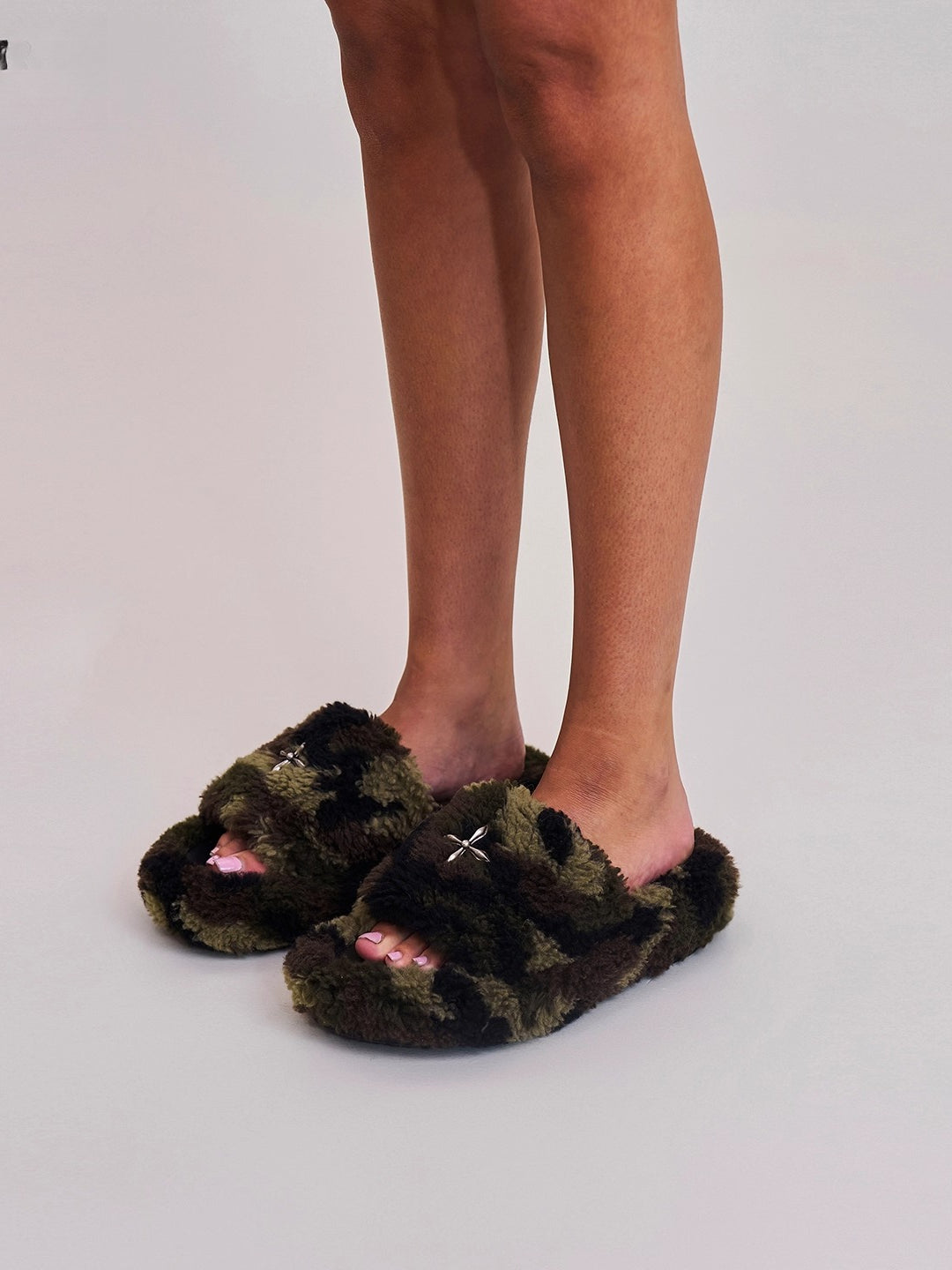 Cross Relic Shearling Heel Mules