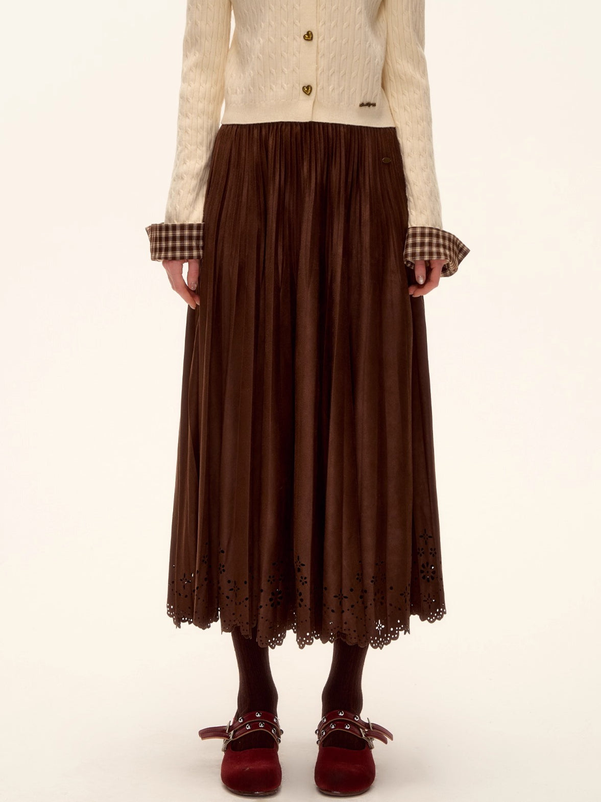 Suede Pleated Midi Skirt