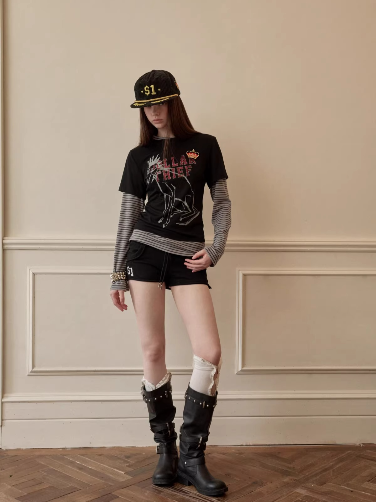 Camo Contrast Bone Embroidery Cotton Sweat Shorts
