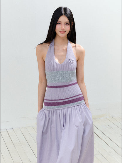 V-Neck Halter Backless Dress - CHINASQUAD