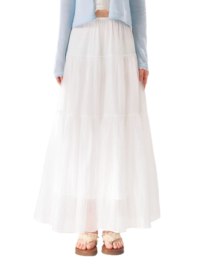 Pearlescent Textured Tiered A-Line Midi Skirt