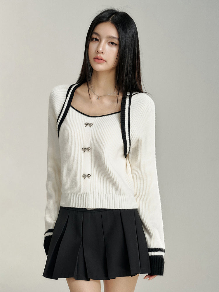 Fake Two-Piece U-Neck Knitted Sweater