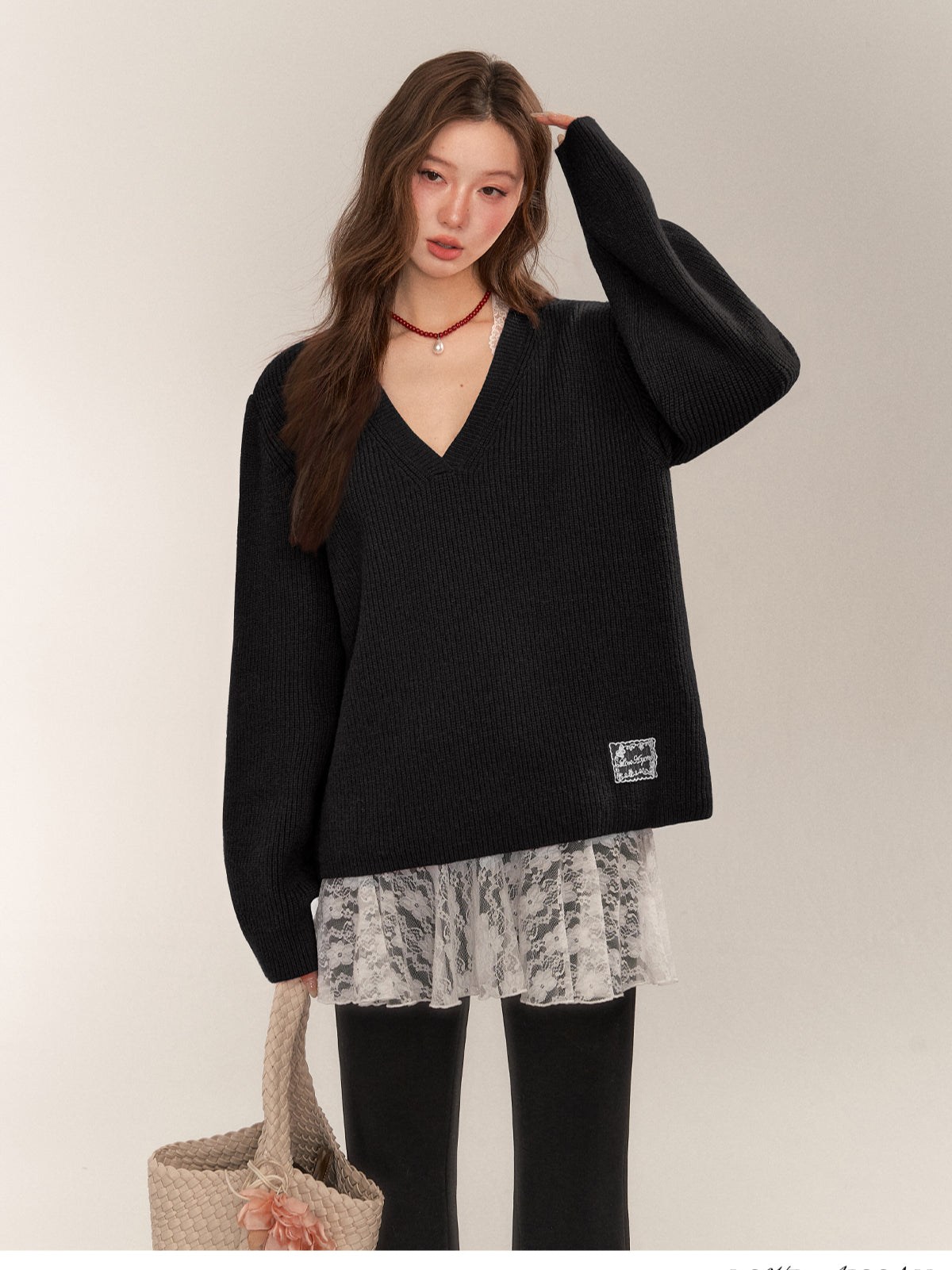 Halter V-Neck Loose Knit Sweater