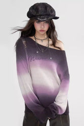 Oil Painting Style Gradient Purple Sweater - CHINASQUAD