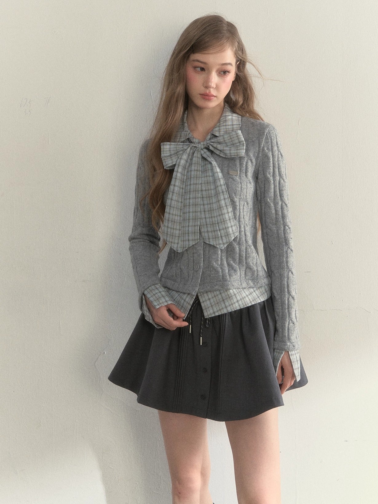 Retro Bow-Tie Preppy Layered Cable Knit Cardigan