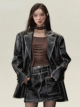 (Final Sale) Faux Leather Jacket & Skirt Two-Piece Set - CHINASQUAD