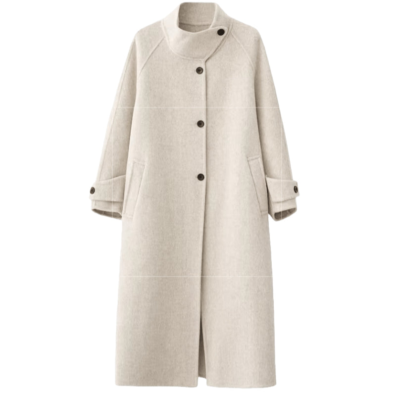 Asymmetric Stand-Collar Double-Faced Wool Coat