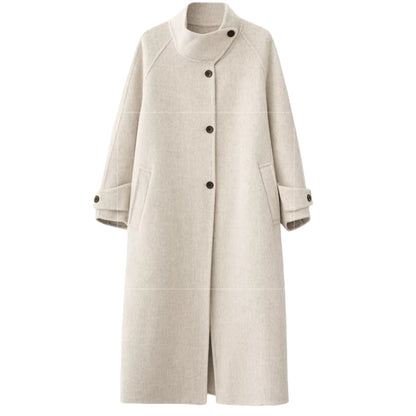 Asymmetric Stand-Collar Double-Faced Wool Coat