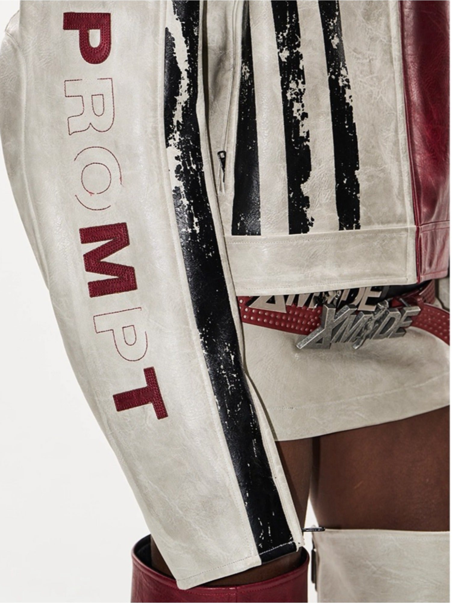 Distressed Contrast Leather Sports Jacket