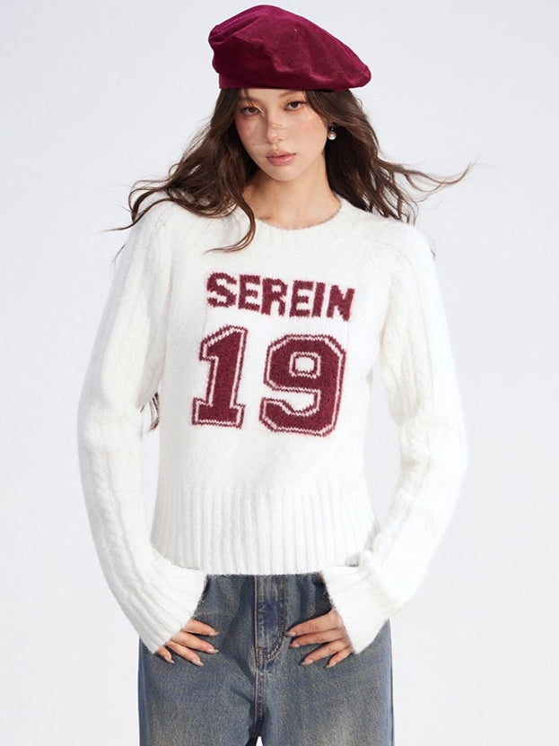 Contrast Cable Knit Wool Crewneck