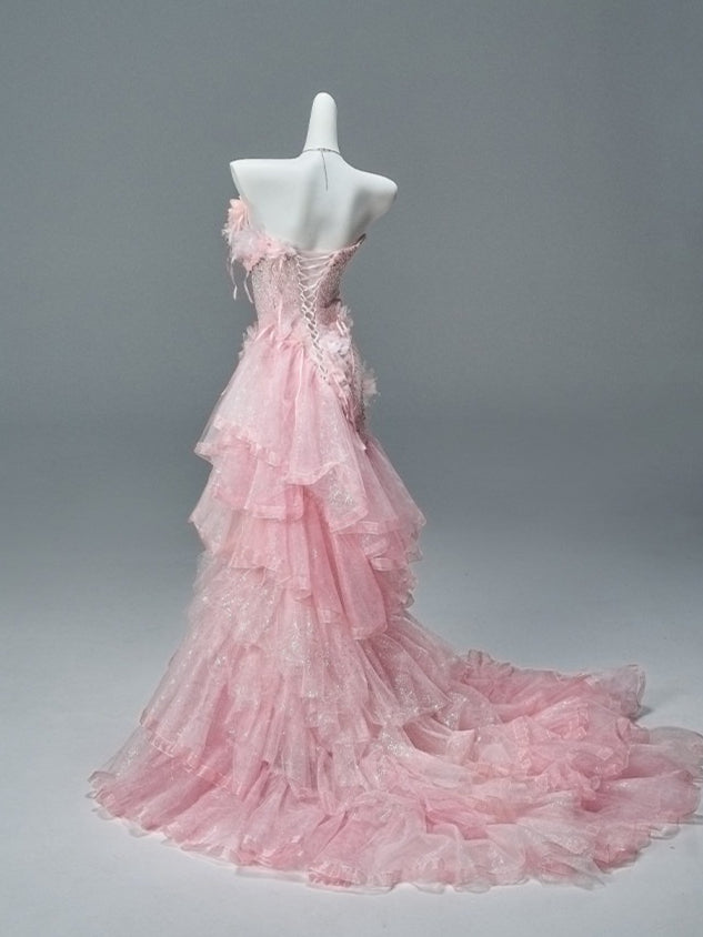 Blush Pink Haute Couture Tiered Tulle Gown