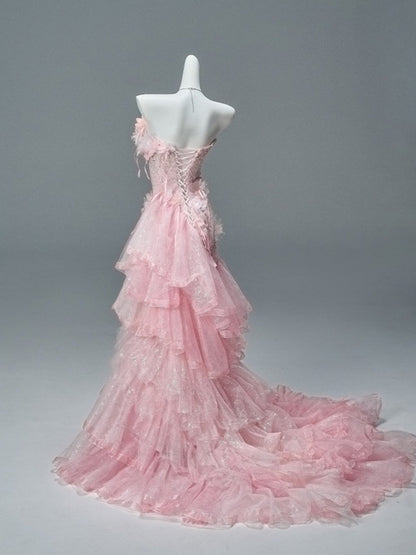 Blush Pink Haute Couture Tiered Tulle Gown