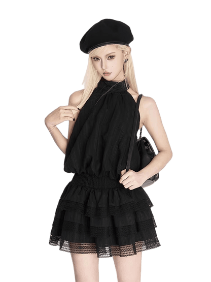 Vintage Stripe Halter Backless Tiered Dress