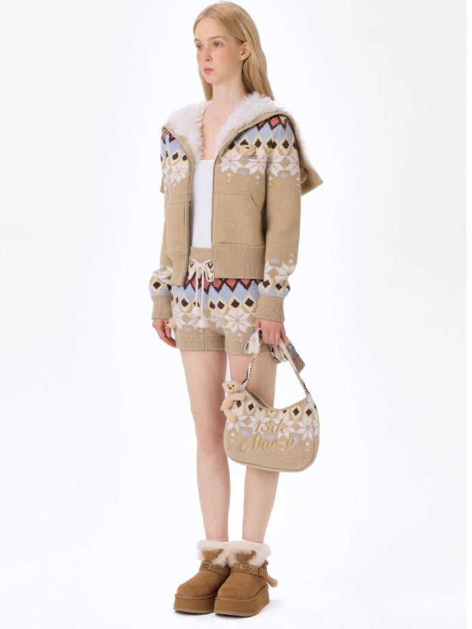 Teddy Bow Knit Handheld Bag