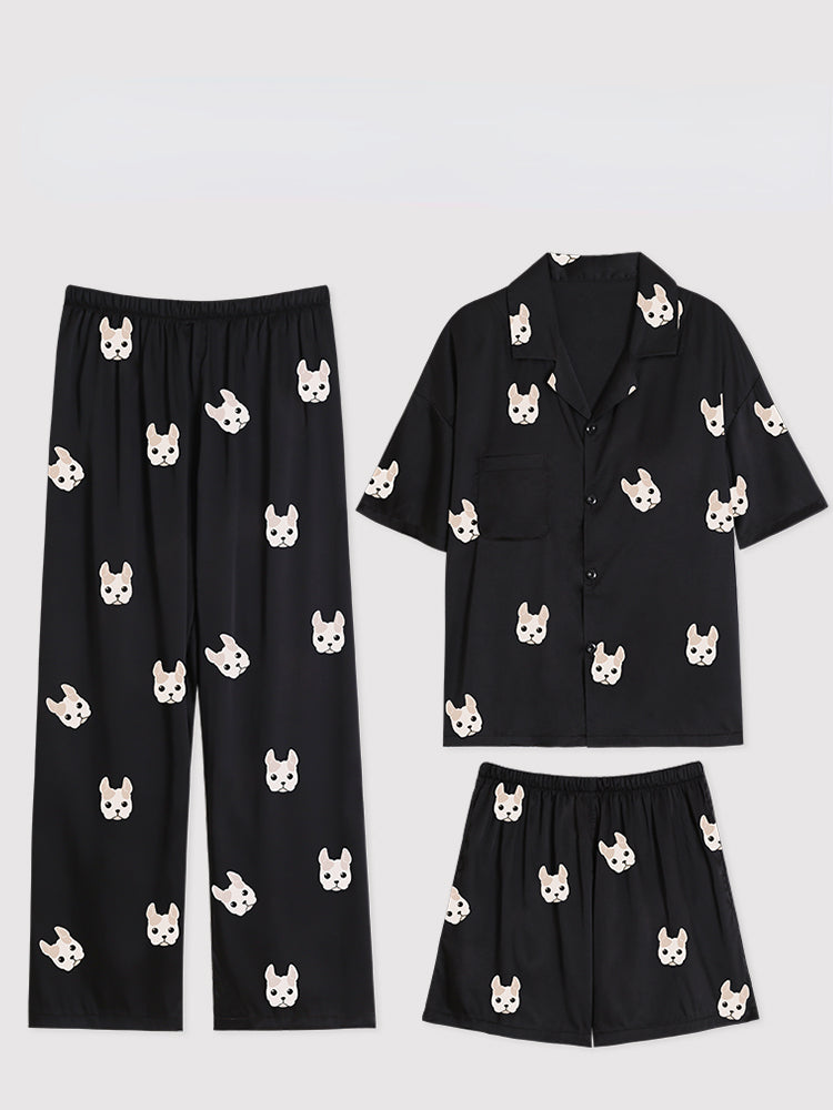 Short-sleeved Silk-like Home Loungewear Set