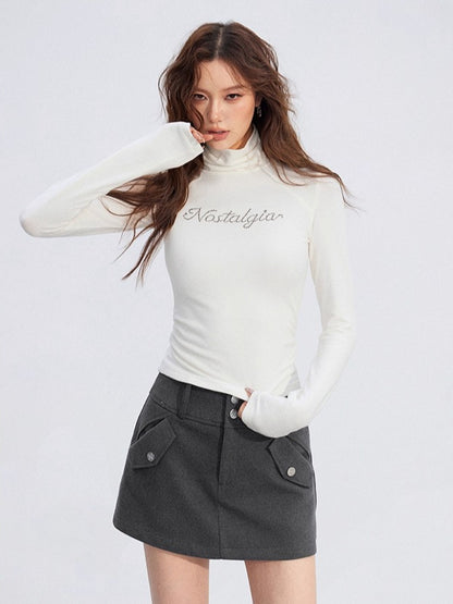 Embellished Fleece-Lined Knit Turtleneck