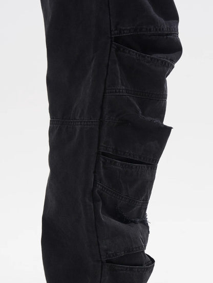 Layered Distressed Washed Loose Fit Denim Jeans