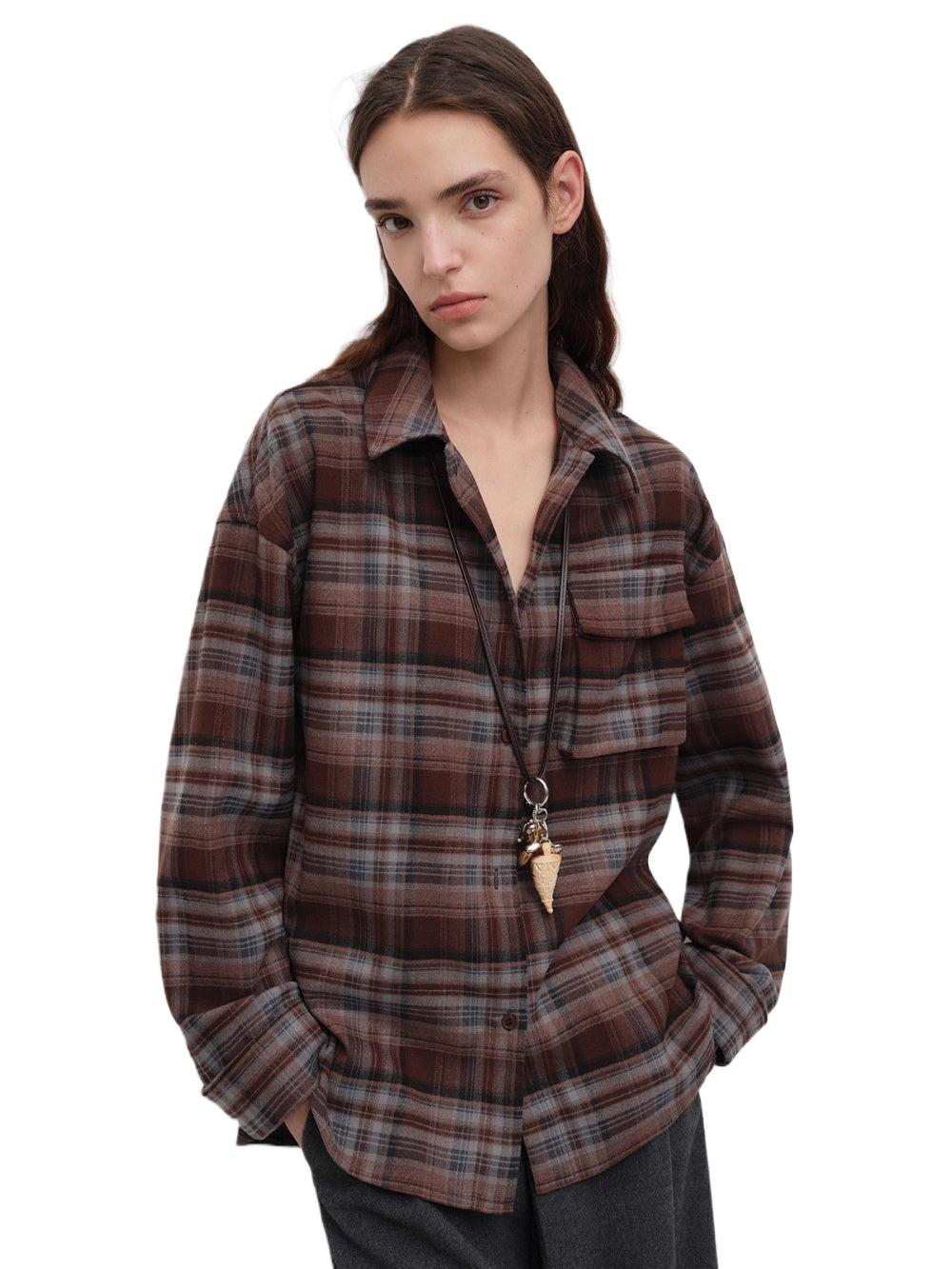 Vintage Purple-Brown Plaid Brushed Shirt