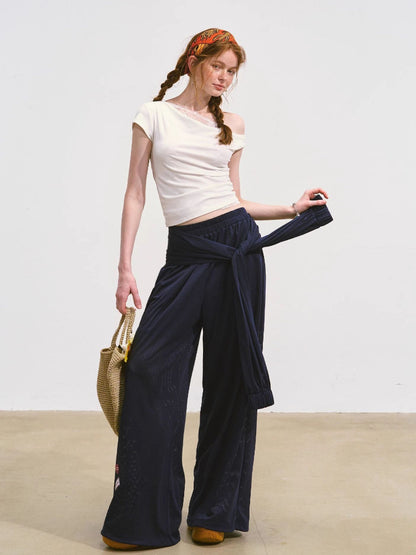 Asymmetric Neckline Fake Two-piece T-shirt