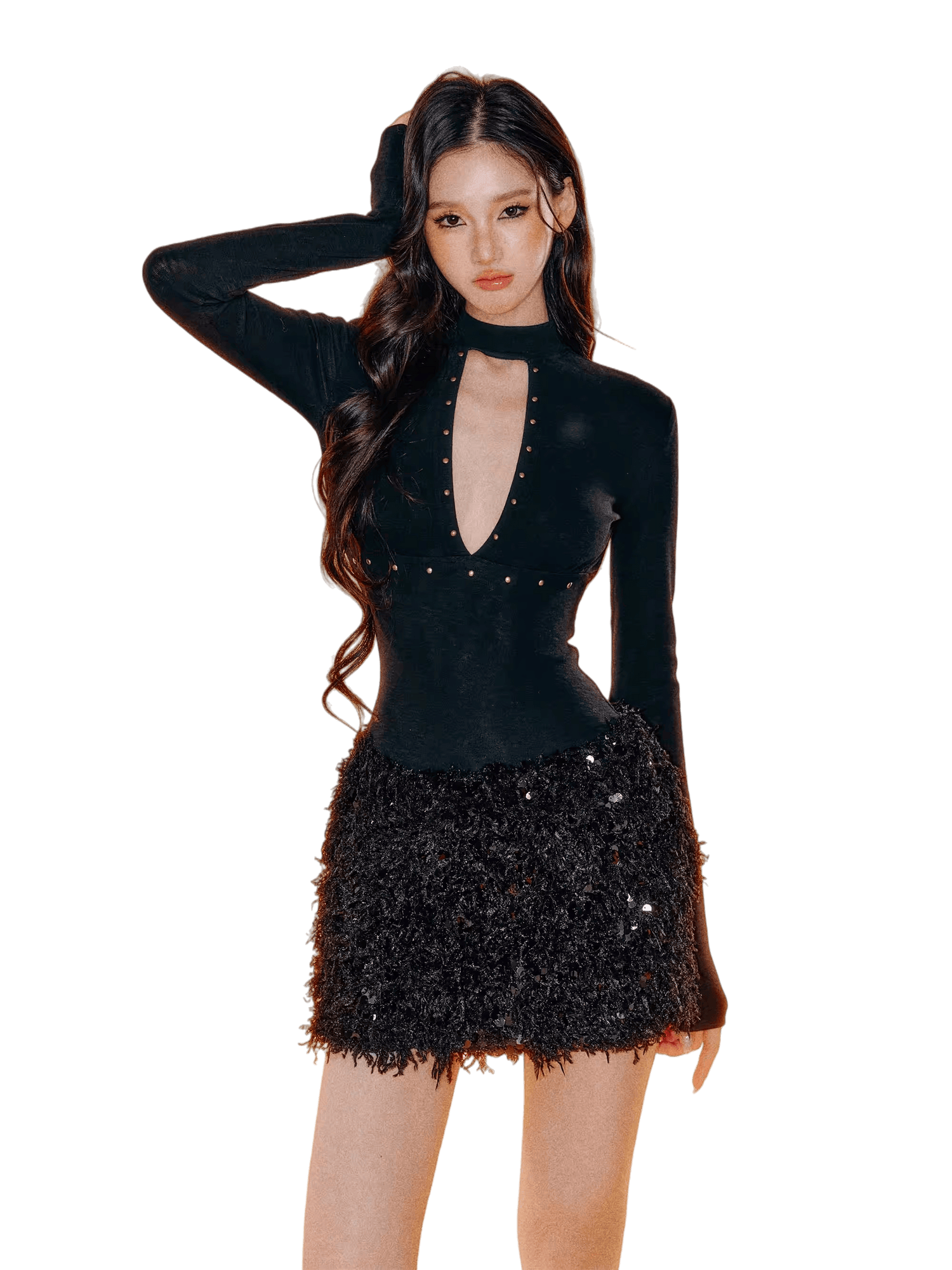 Sequin Cut-Out V-Neck Slim-Fit Dress