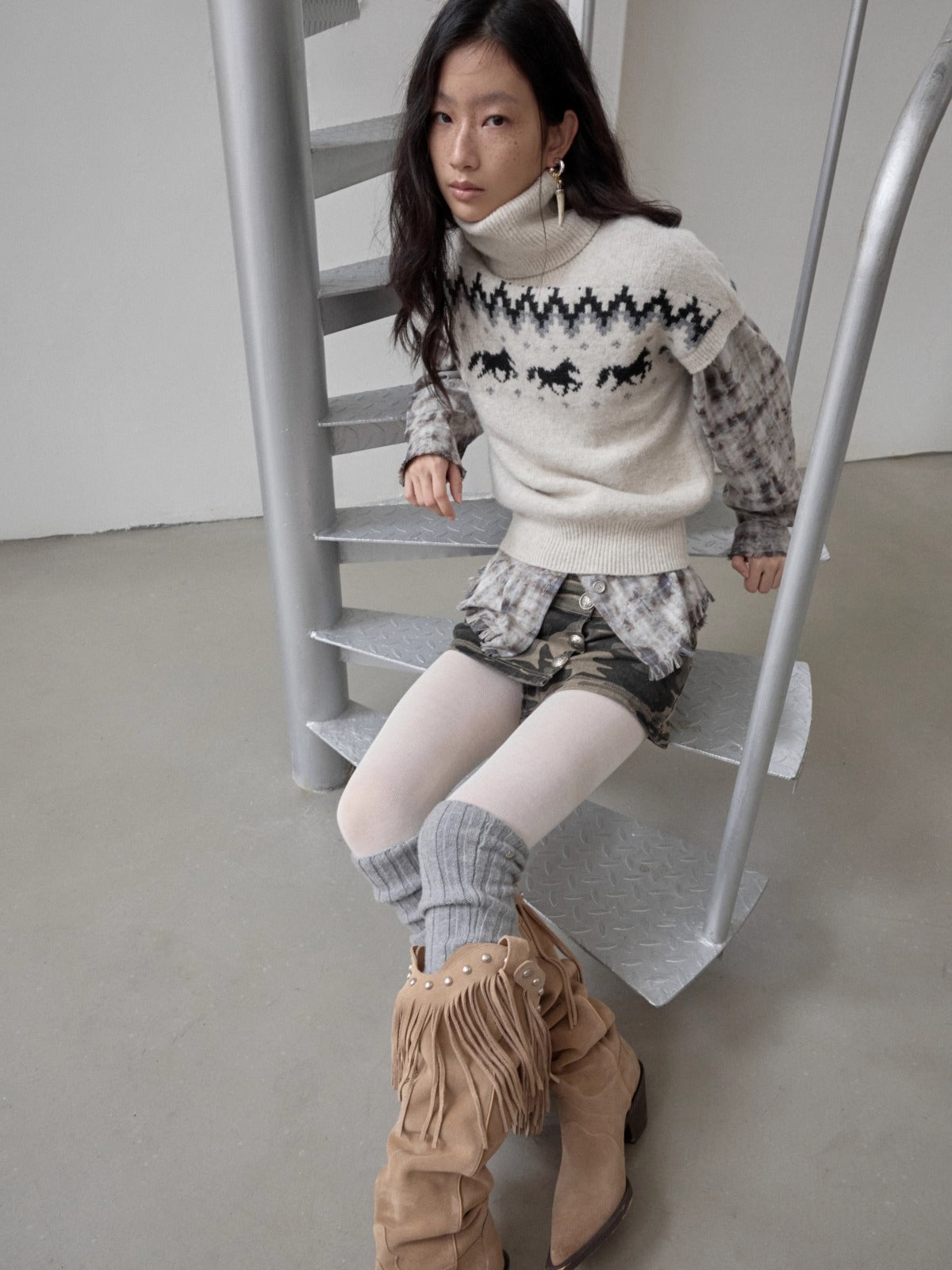 Pointed-Toe Studded Tassel Martin Boots