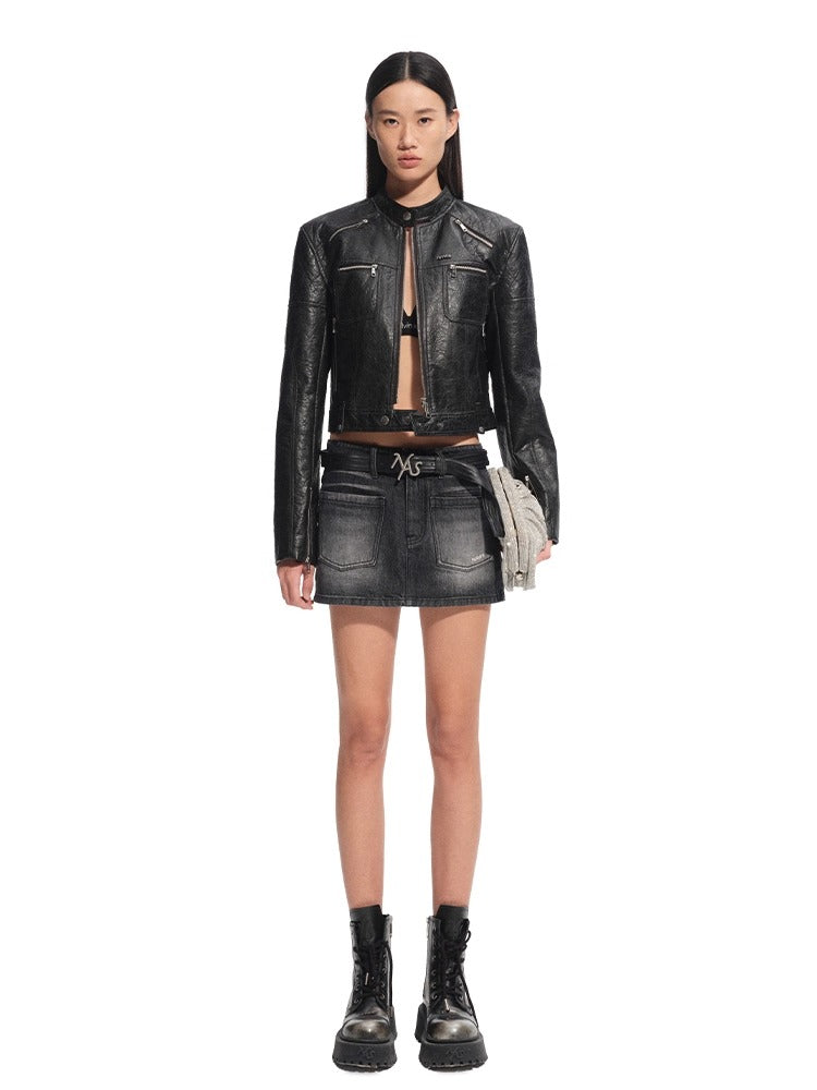 Matte Faux Suede Cropped Moto Jacket