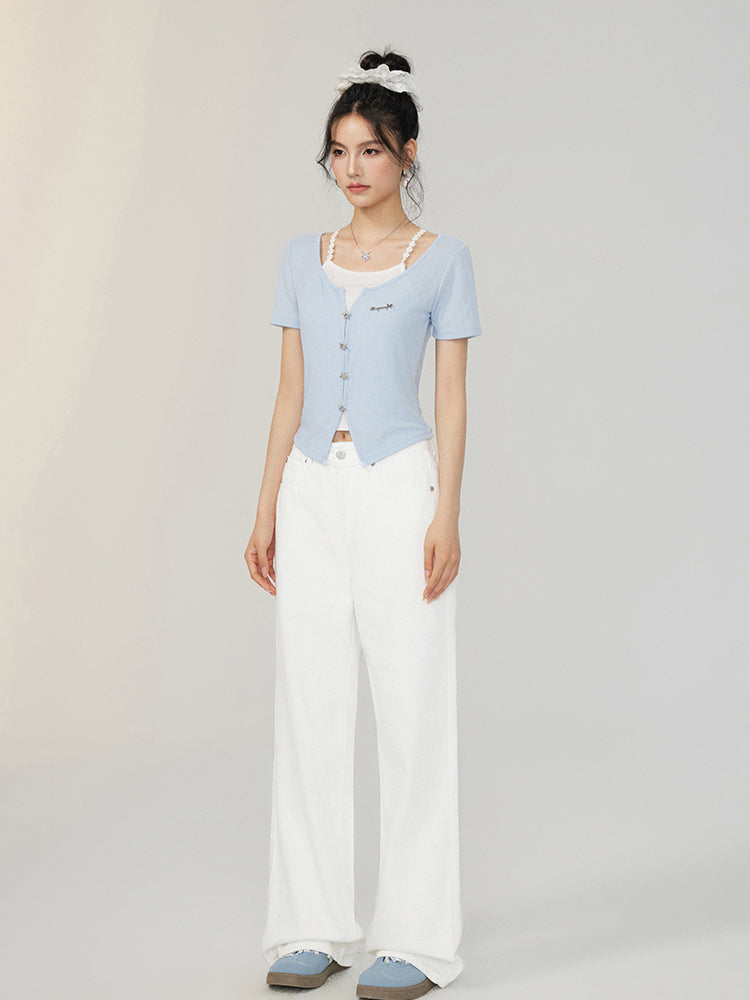 Faux Two-Piece Tencel Blouse