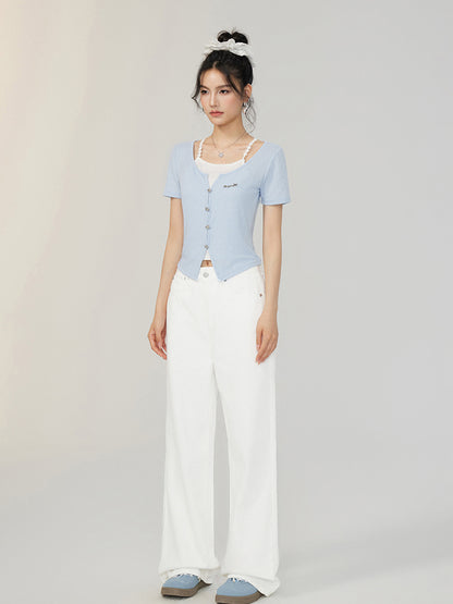 Faux Two-Piece Tencel Blouse