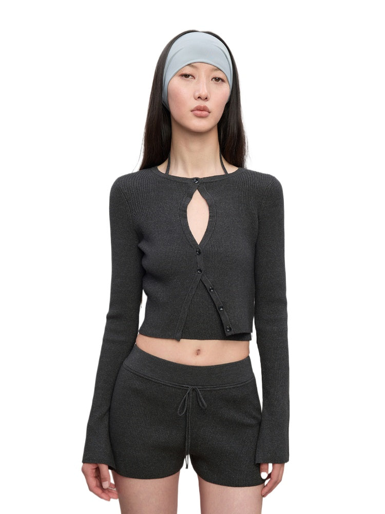 Hollow Spun Long-Sleeve Knit Cardigan