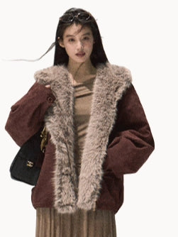 Faux Fur Collar Hooded Puffer Jacket