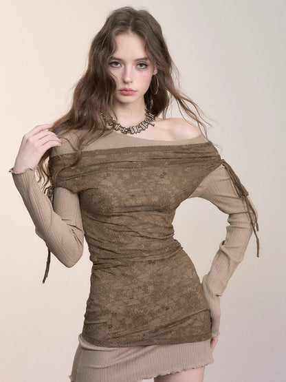 Two-Piece Look Contrast Color Lace Dress