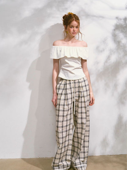 White Ruffled Off-Shoulder T-shirt