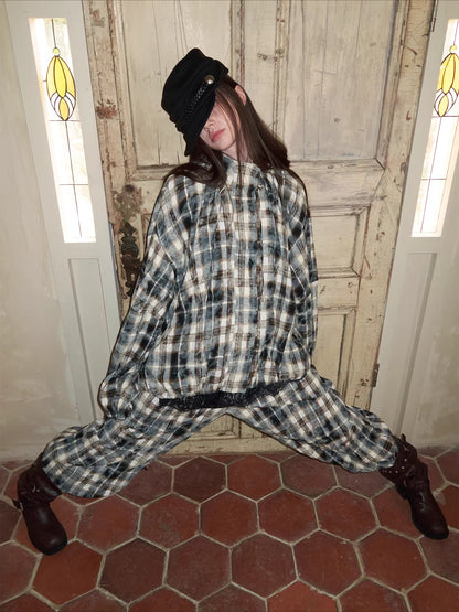 Crinkled-Waist Wide-Leg Cargo Pants