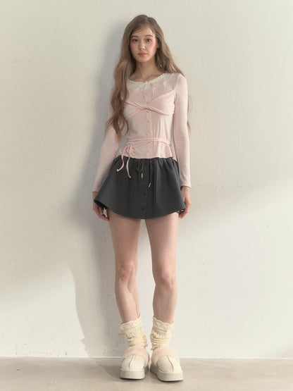 Bow-Tied Knit Long Sleeve T-Shirt