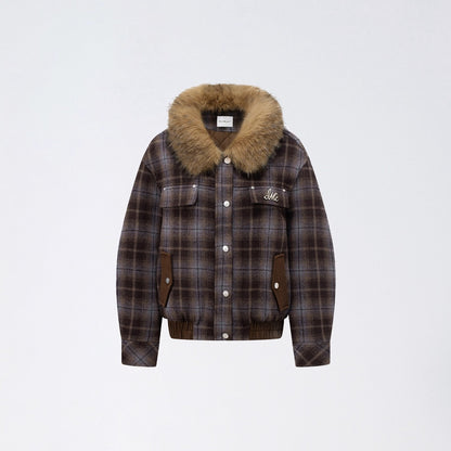 Melange Wool-Blend Quilted Plaid Jacket