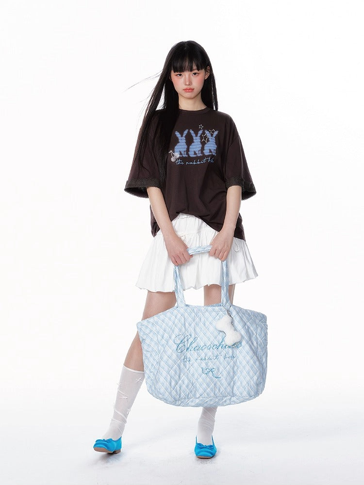 Crystal-Embellished Plaid Large Tote Bag