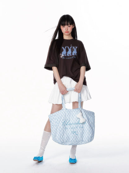 Crystal-Embellished Plaid Large Tote Bag