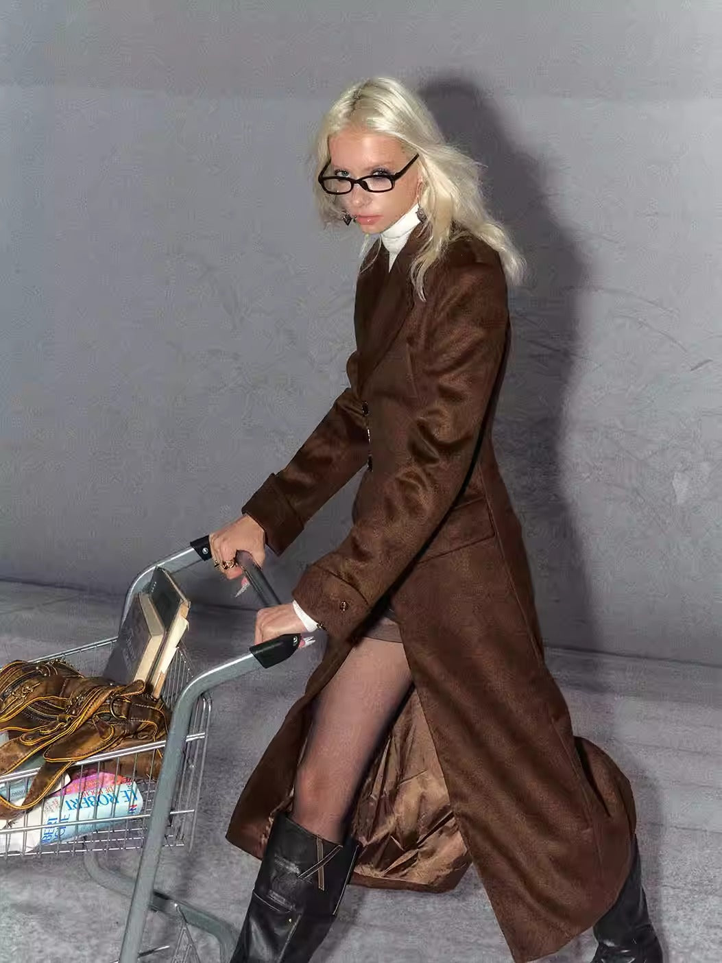 Vintage Wool Waist-Cinched Mid-Length Coat