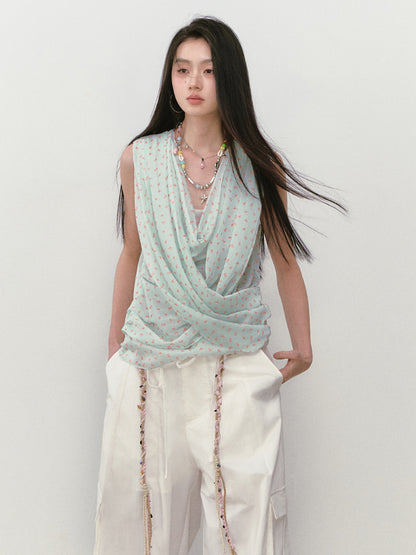 Small Floral Cowl Neck Sleeveless Vest - CHINASQUAD