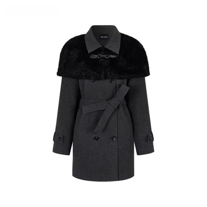 Faux-Fur Cape-Style Wool Coat