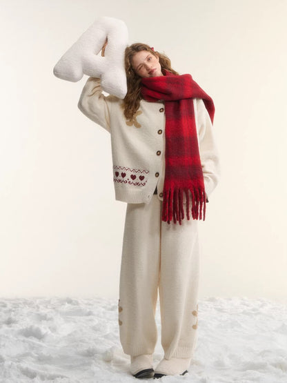 Vintage Wool-Blend Red Plaid Scarf