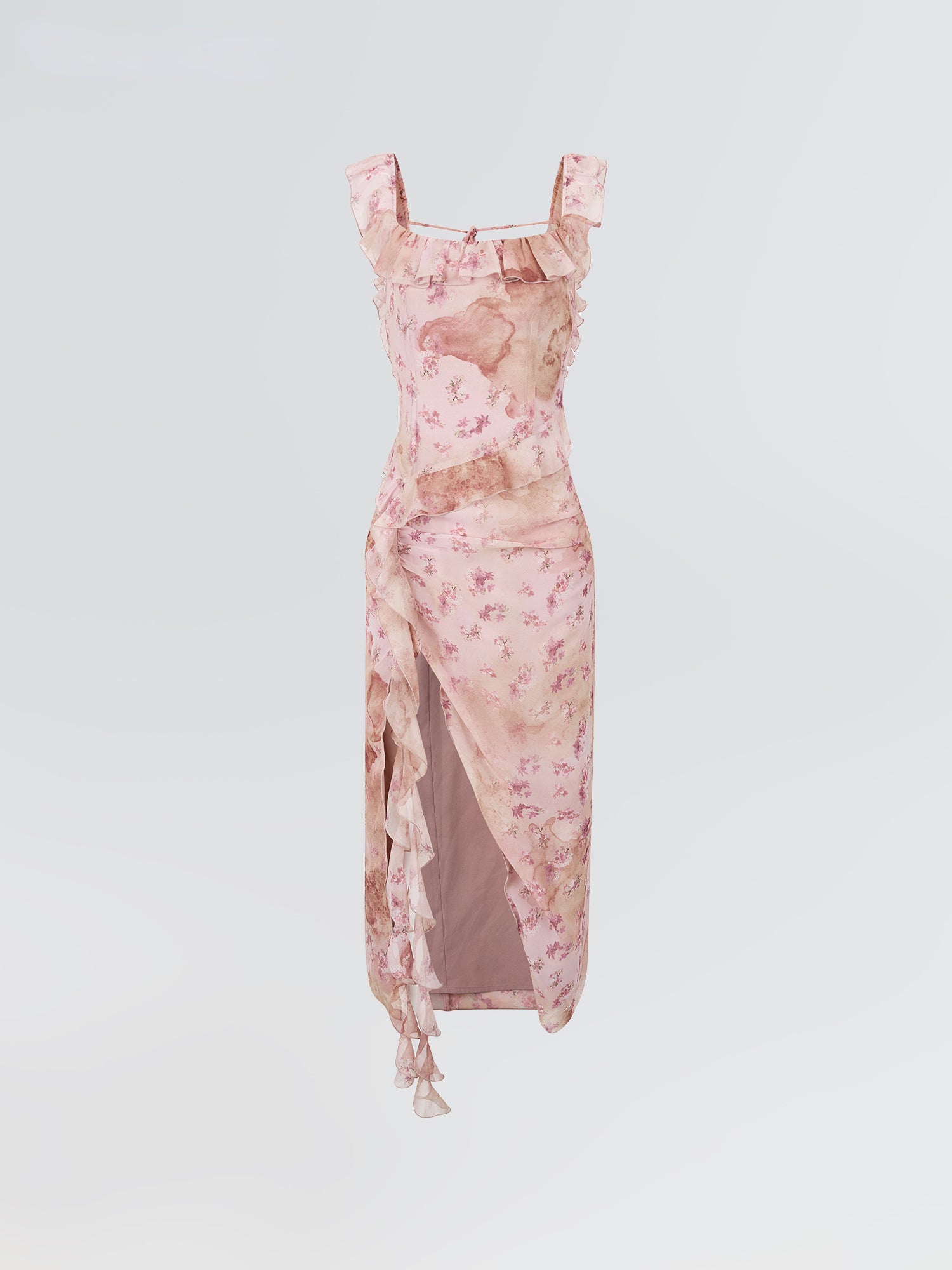 Distressed Floral Split Midi Dress - CHINASQUAD