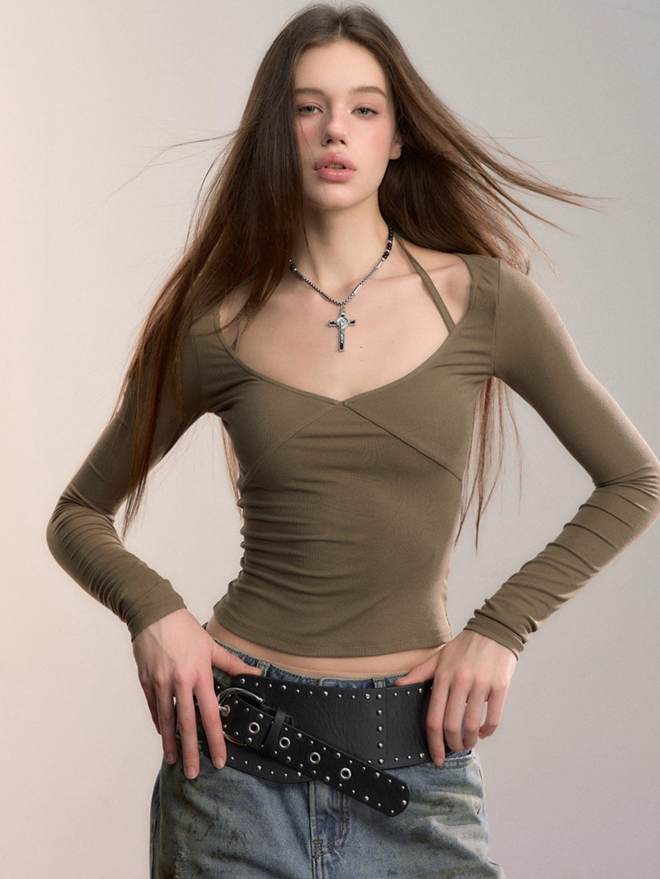 Halterneck Modal Long-Sleeve T-Shirt