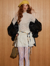 Ruffled Hem Floral Lace Mock Neck Blouse - CHINASQUAD